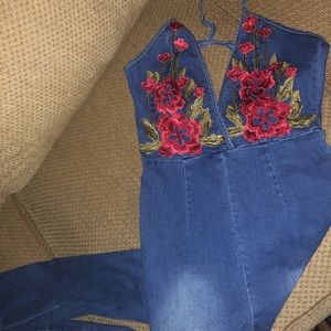 Fashion Nova Floral Jean Jumpsuit